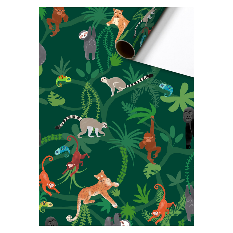 Wrapping Paper 70 cm - Lauro green - Jungle animals