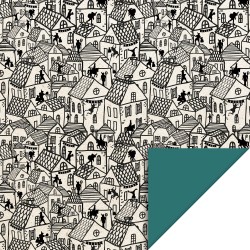 Cadeaupapier - Sinterklaas - Dorp - Jade Blue - 70x300 cm