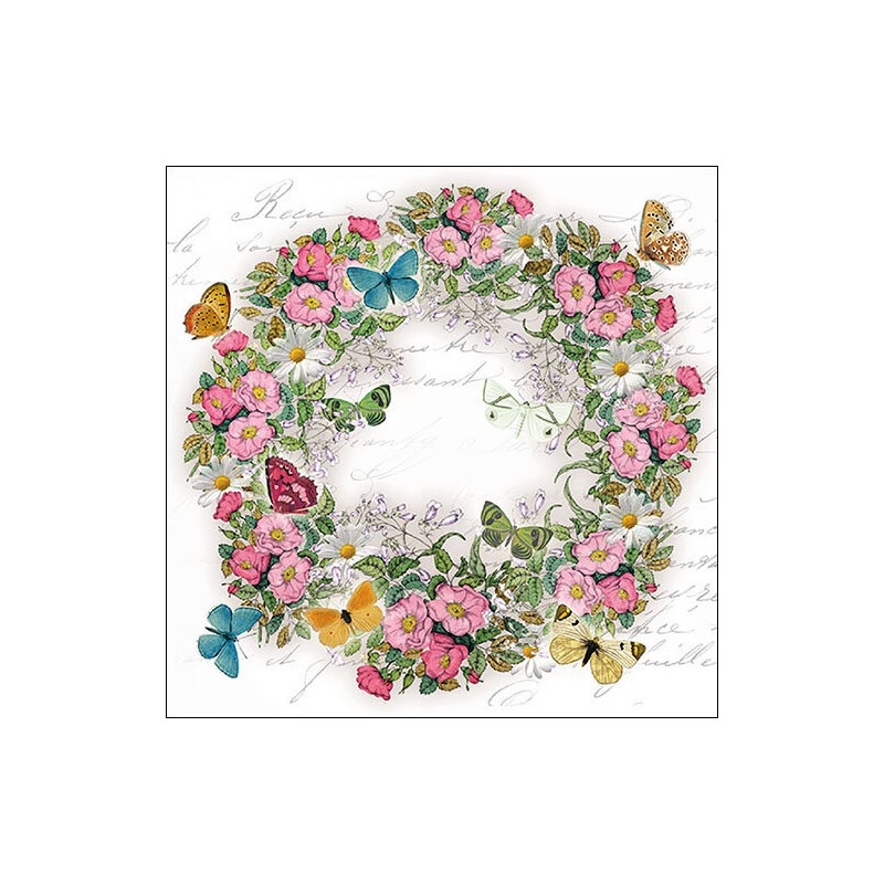 paper lunch napkins - Wreath of Flowers - Butterfly - Ambiente paper lunch napkins - Wreath of Flowers - Butterfly - Ambiente