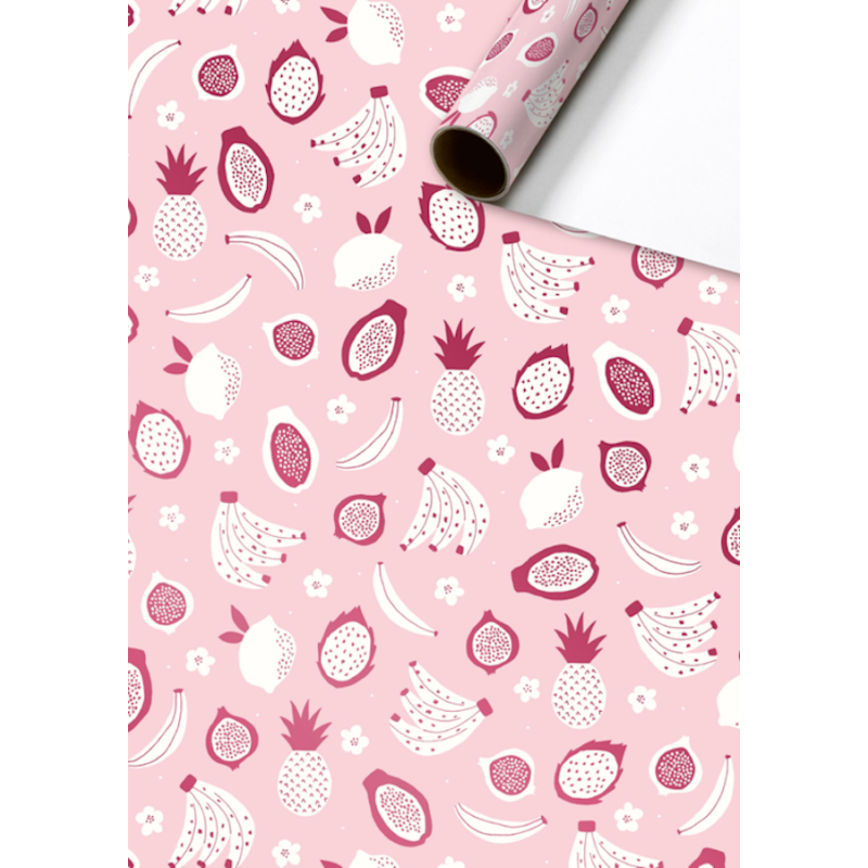 Cadeaupapier-Wrapping paper-Lomi-Roze-Pink-Fruit-Ananas-Pineapple-Banaan-Banana-www-geschenkenlaantje-eu
