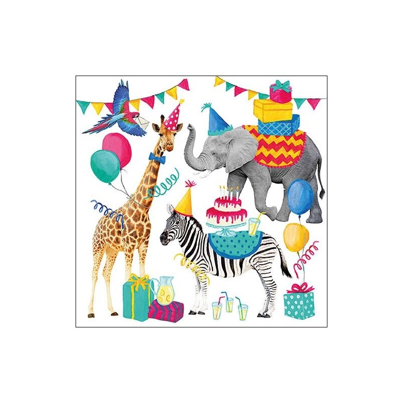 1 Pakje papieren lunch servetten - Animal Birthday White - Ambiente 1 Pakje papieren lunch servetten - Animal Birthday White - Ambiente