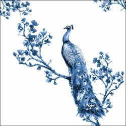 papieren lunch servetten - Royal Peacock - Blauw Wit - Pauw - Ambiente