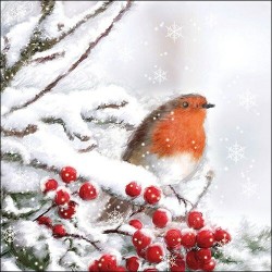 1 Pack Paper Lunch Napkins - Robin in Snow - Ambiente