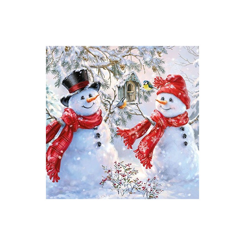 Ambiente - Paper Lunch Napkins - Snowmen And Birds Ambiente - Paper Lunch Napkins - Snowmen And Birds