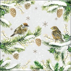 1 Pakje papieren lunch servetten - Sparrows In Snow - Ambiente