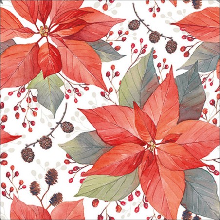 1 Pakje papieren lunch servetten - Poinsettia And Berries - Ambiente