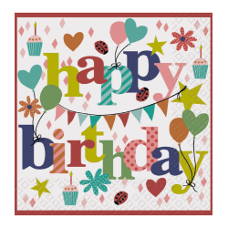 1 Pack Paper Lunch Napkins - Valetta Red / Happy Birthday - Stewo