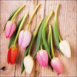 1 Pack Paper Lunch Napkins - Tulips On Wood - Ambiente