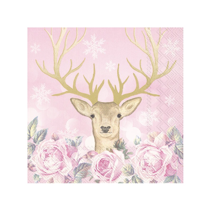 1 Pakje papieren lunch servetten - More romance my deer pink - IHR 1 Pakje papieren lunch servetten - More romance my deer pink - IHR