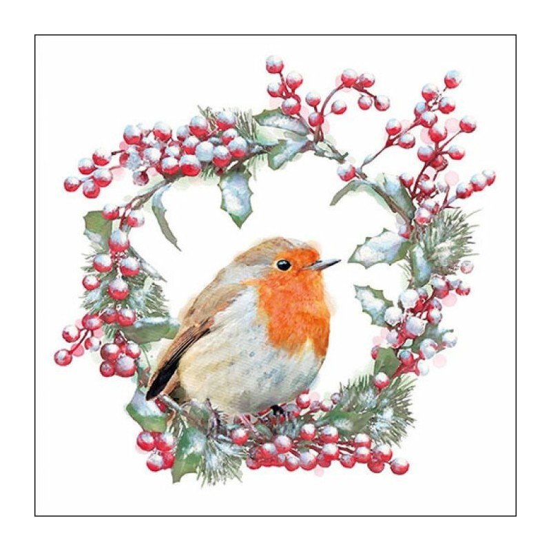 1 Pack paper lunch napkins - Robin In Wreath - Ambiente 1 Pack paper lunch napkins - Robin In Wreath - Ambiente