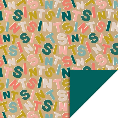 Wrapping paper - Sinterklaas - Letters Gold - Jade Blue - 30x200 cm