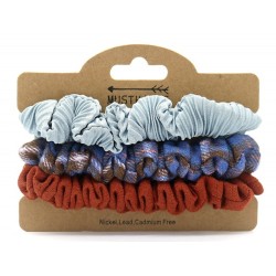 Haarelastiek - Scrunchies  - Blauw, Blauwe ruit en Bruin