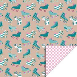 Wrapping Paper - Roller Skates Nude - Check Blush Pink - 70cm wide