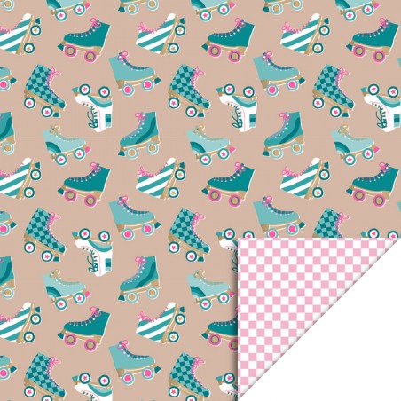 Wrapping Paper - Roller Skates Nude - Check Blush Pink - 70cm wide