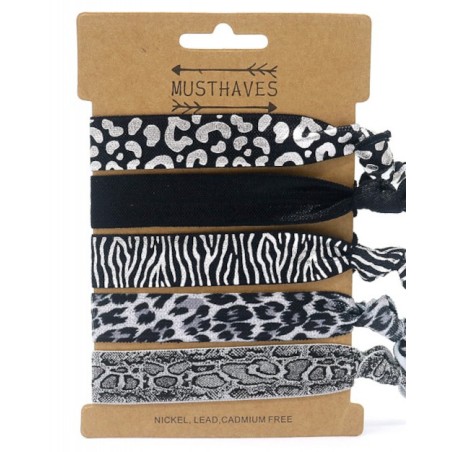 Ibiza Hair Tie - Bracelet - Animal Print - Silver - Black - 5 Hair Ties