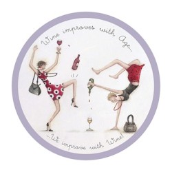 Round coaster - Wine improves with Age -  Berni Parker