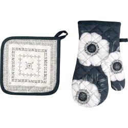 Pot holder and oven mitt set - Holly flower - IHR