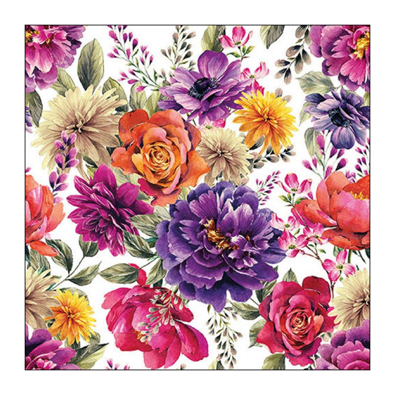 paper lunch napkins - Anne white - Ambiente - Colored flowers paper lunch napkins - Anne white - Ambiente - Colored flowers