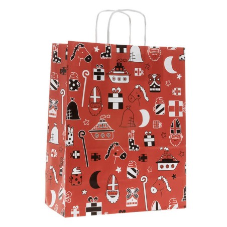 5 Wrapping bags - Sinterklaas - Red - Black - A4