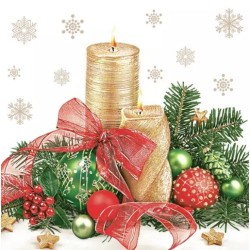 1 Pack paper lunch napkins - Xmas gold candle centrepiece - Daisy -  Christmas - Candles