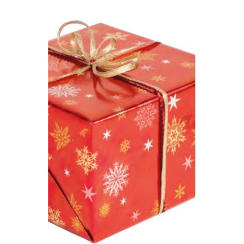 wrapping paper - Snowflakes - Red - Gold - 70 cm wide
