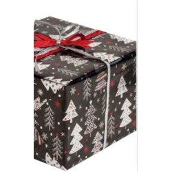 wrapping paper - Christmas Trees - Black - White - Red - 70 cm wide