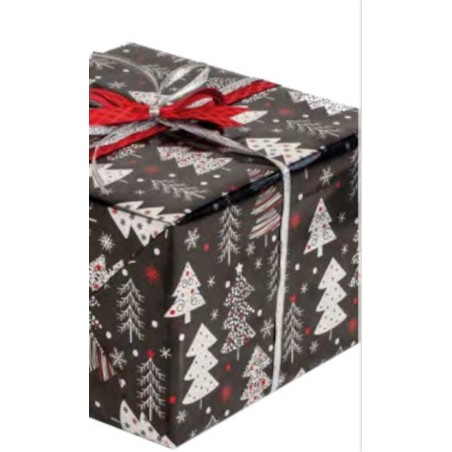 wrapping paper - Christmas Trees - Black - White - Red - 70 cm wide