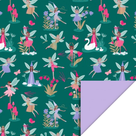 Cadeaupapier - Fairy Tale Jade Blue - Lilac - 70cm - House of products - Elfjes -- Bloemen