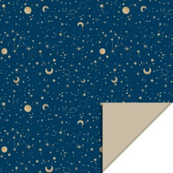 Wrapping paper - Galaxy Midnight Blue Gold Foil - Dark Sand - 70cm wide - House of Products - Stars - Moon