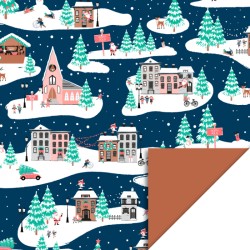 1 roll of gift wrapping paper - Xmas Landscape Blue - Cognac - 30cm wide