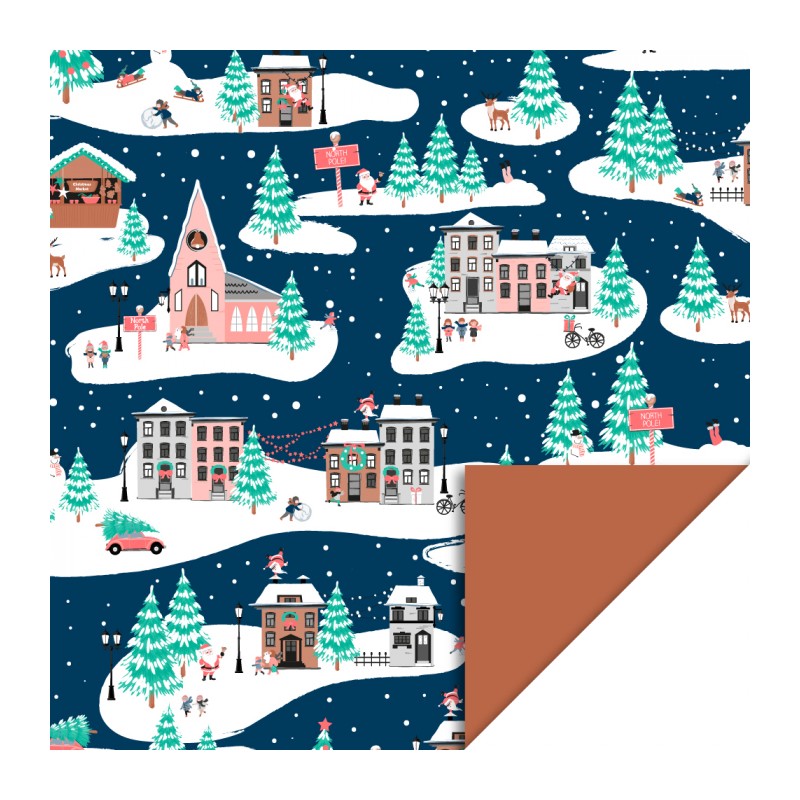 1 roll of gift wrapping paper - Xmas Landscape Blue - Cognac - 30cm wide 1 roll of gift wrapping paper - Xmas Landscape Blue - Cognac - 30cm wide