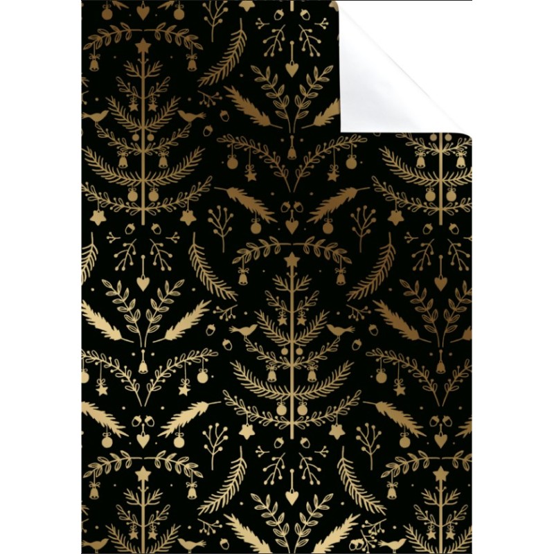 wrapping paper - Baku - 30 cm wide - Christmas - Black - Gold wrapping paper - Baku - 30 cm wide - Christmas - Black - Gold