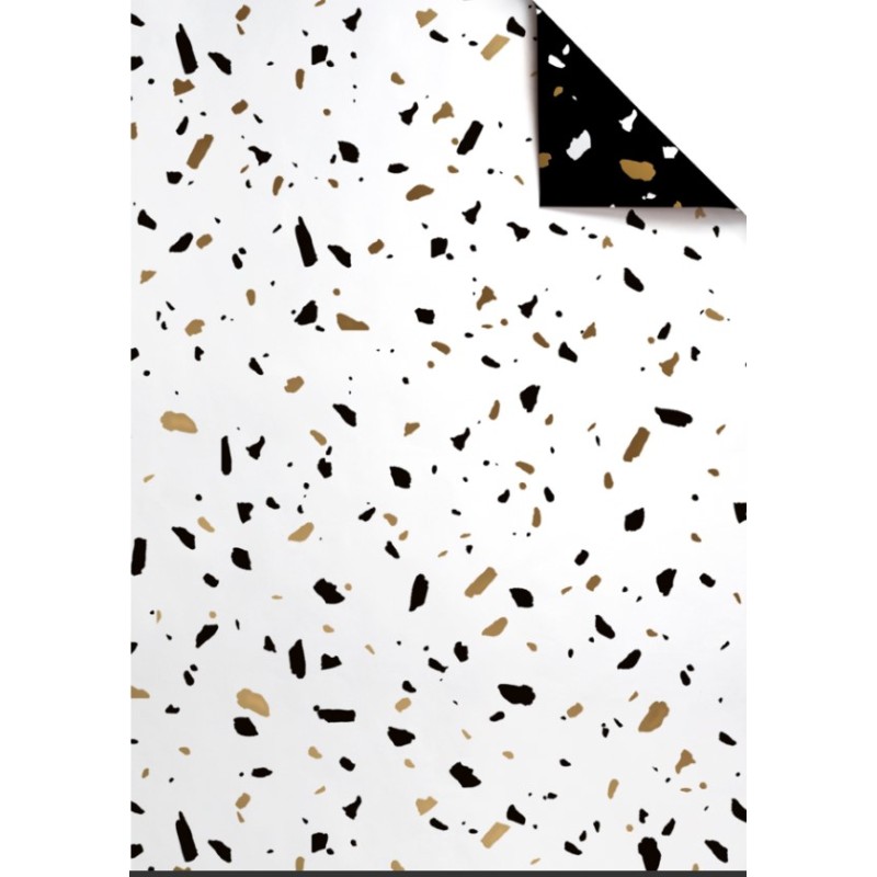 wrapping paper - Terrazzo Gold - 30 cm wide - Christmas - Black - Gold - White wrapping paper - Terrazzo Gold - 30 cm wide - Christmas - Black - Gold - White