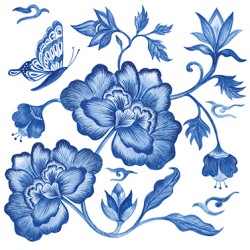 papieren lunch servetten - Princess‘ Peony - PPD - Pioenrozen - Bloemen - Dieren - Vlinder - Blauw - Wit