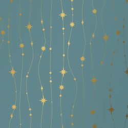 wrapping paper 30cm wide - Stars are falling - Petrol - Gold