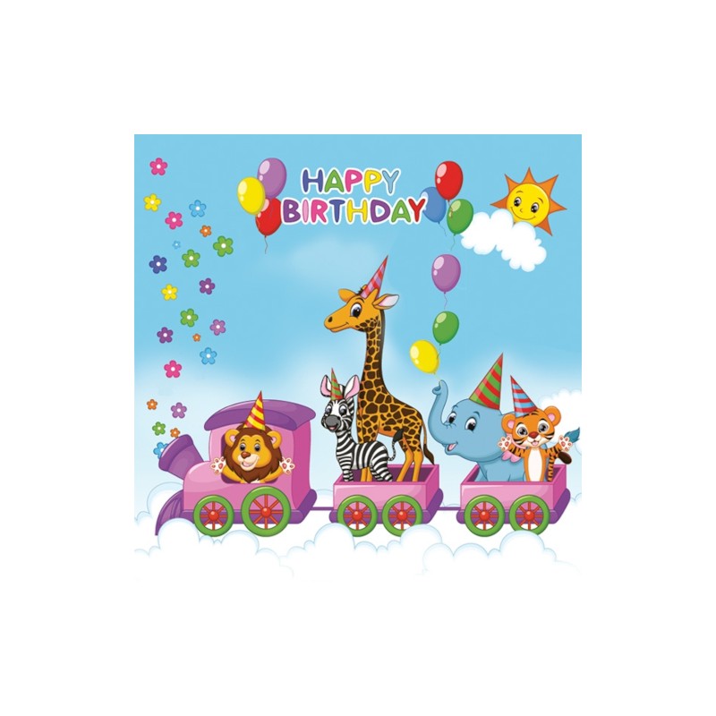 Maki - paper Lunch Napkins - Happy Birthday Train