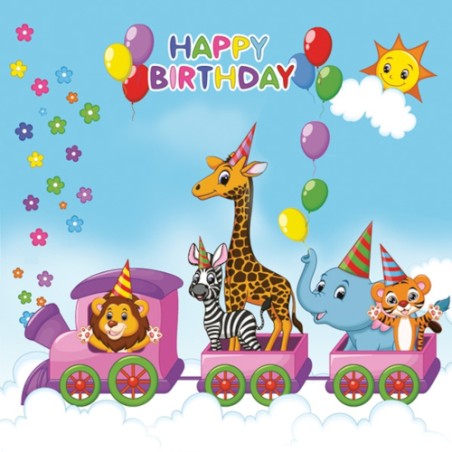 Maki - paper Lunch Napkins - Happy Birthday Train