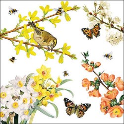 papieren lunch servetten - Spring awakening - Lente - Bloemen - Vogels - Vlinders - Bijen