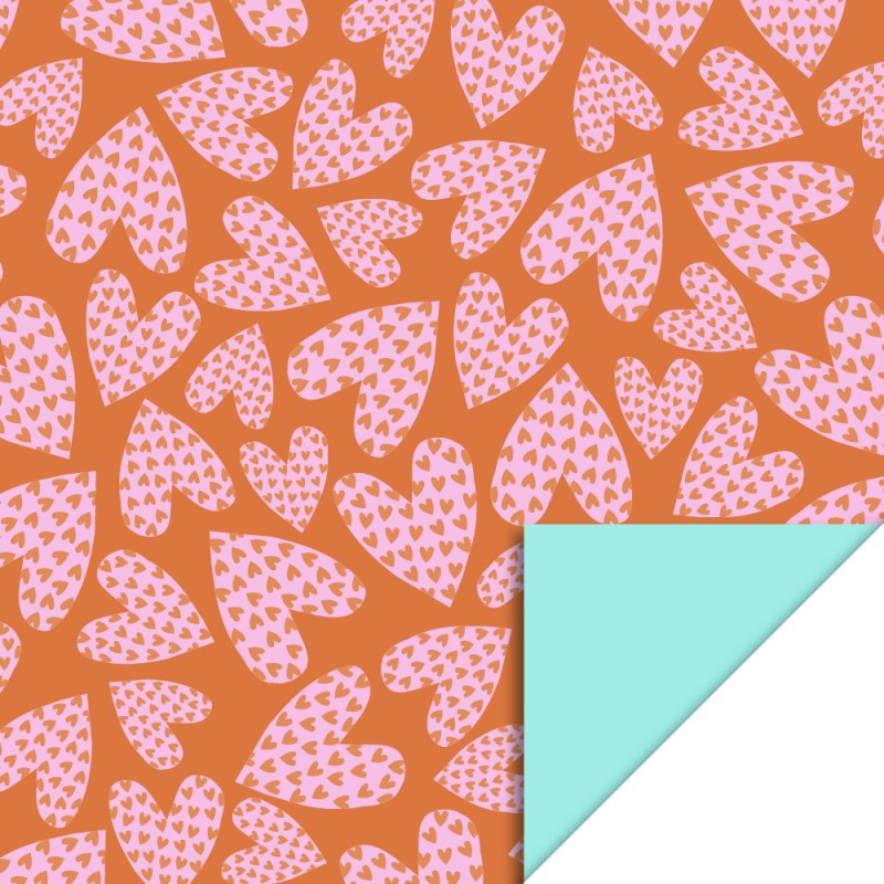 HOP - Wrapping Paper 70 cm - Love Hearts Cognac - Mint