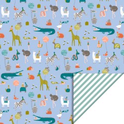 Wrapping Paper - Party Animals Sky Blue - Stripes Misty Green - 70cm wide