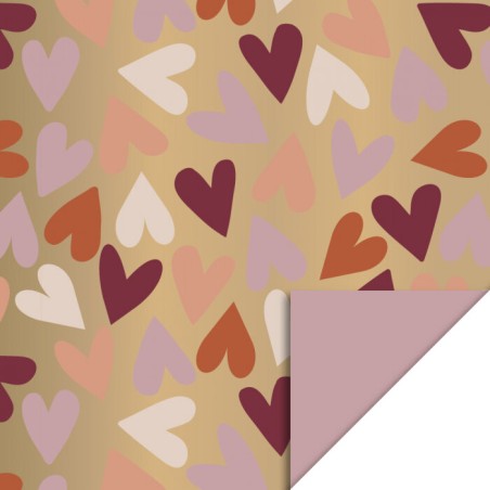 Cadeaupapier - Big Hearts Gold - Faded Pink - 30x200 cm - 2 rollen