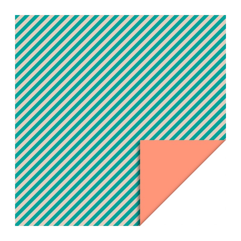 Cadeaupapier 30 cm - Stripes Turquoise Blue - Salmon