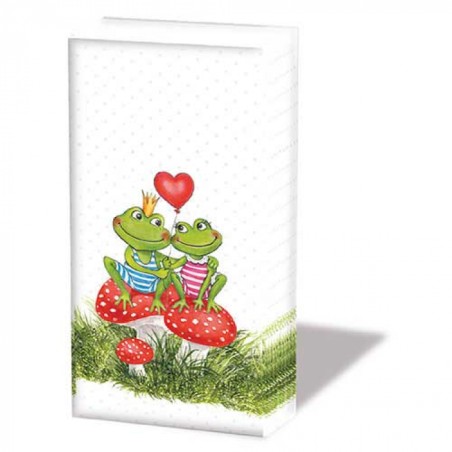 1 Pakje papieren zakdoeken - Frogs in love - Ambiente - Harten - Liefde - Kikkers - Valentijn