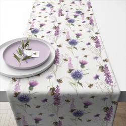 Cotton table runner - Bumblebees in the meadow