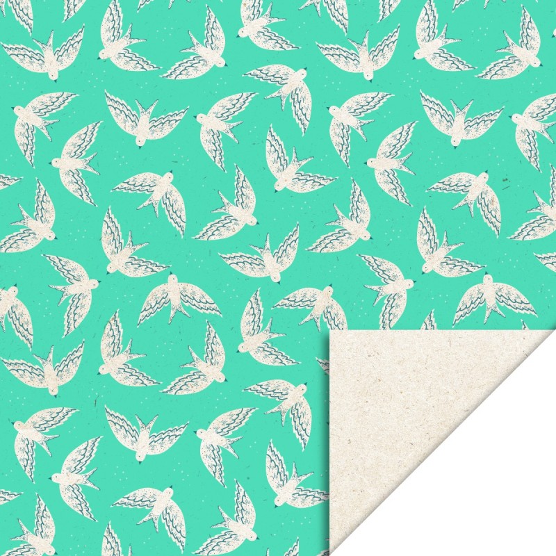 Wrapping paper - Birds Mint - 70x300 cm - Beet pulp paper Wrapping paper - Birds Mint - 70x300 cm - Beet pulp paper