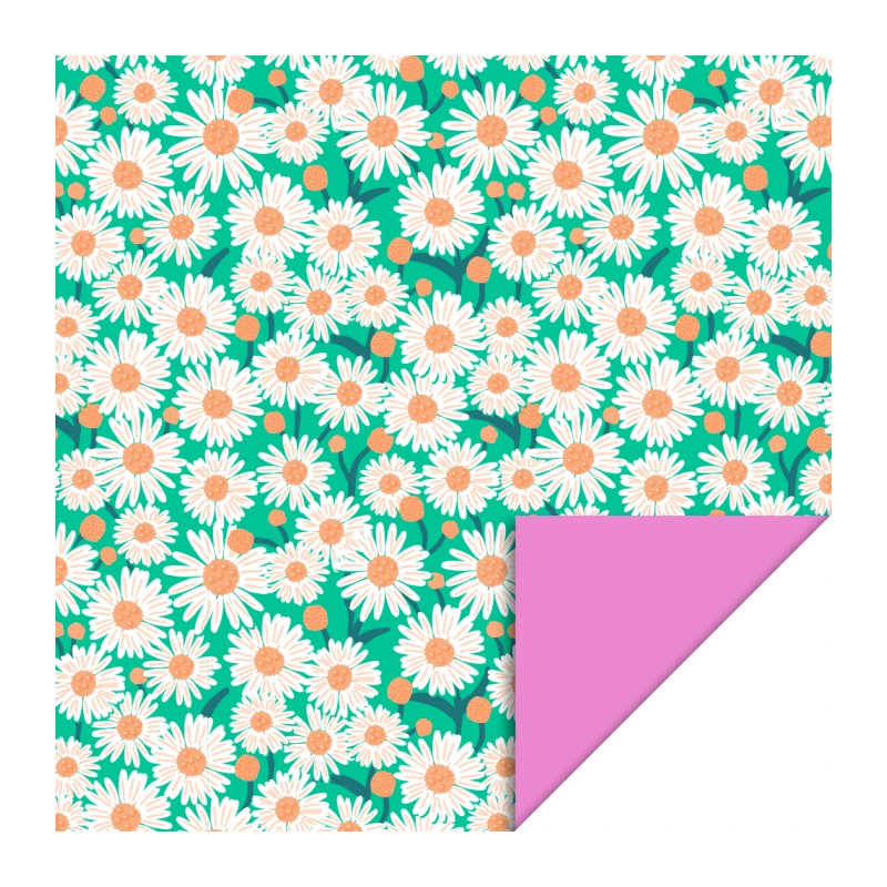 Cadeaupapier 70cm breed - Daisy Bright Green - Pink Cadeaupapier 70cm breed - Daisy Bright Green - Pink