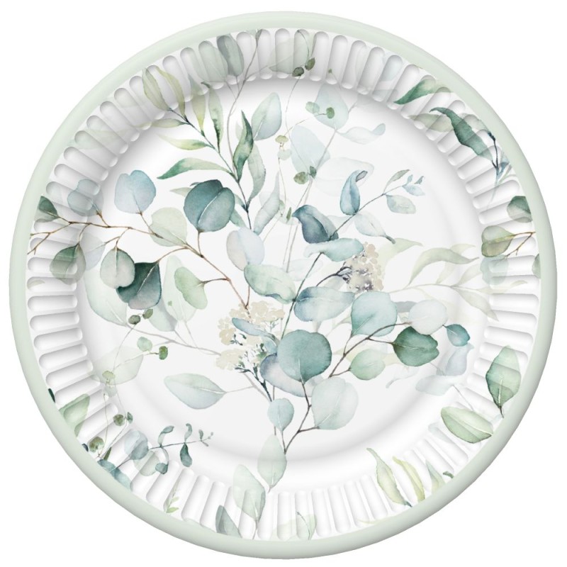 18 cm Paper plates - Eucaliptus Twigs - Daisy
