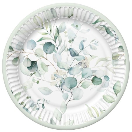 18 cm Paper plates - Eucaliptus Twigs - Daisy