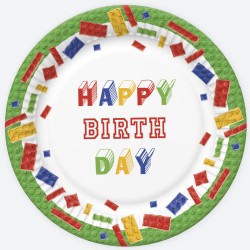 18 cm Papieren bordjes - Building Blocks Birthday - Daisy - Bouwstenen