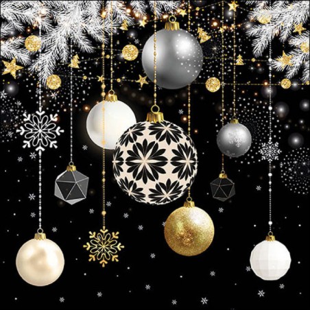 papieren lunch servetten - Christmas baubles black - Ambiente - Kerst - Kerstballen - Goud - Zilver - Zwart